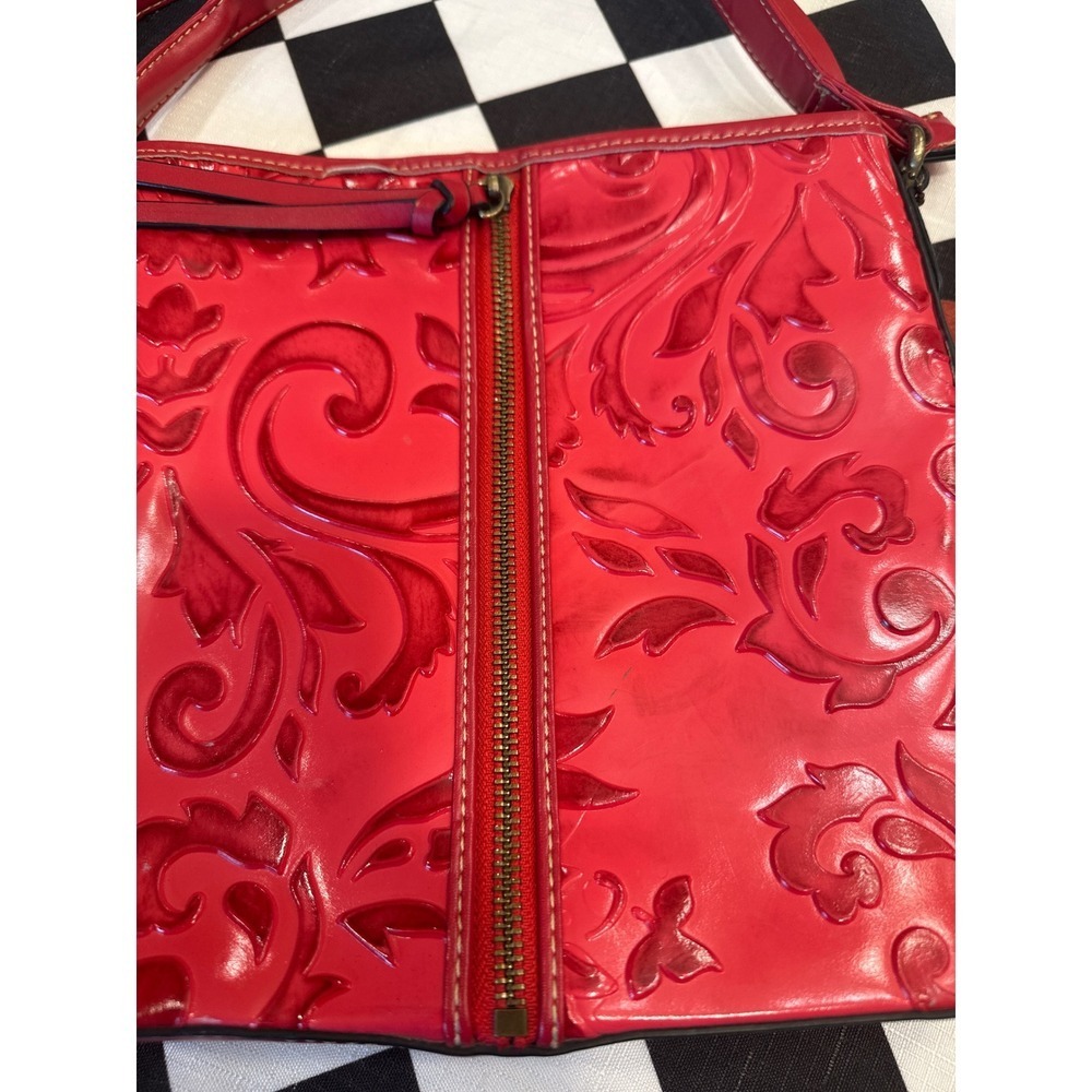 Leather hand tooled MC Embossed Floral Crossbody Purse Women Adjustable Strap - Picture 2 of 7
